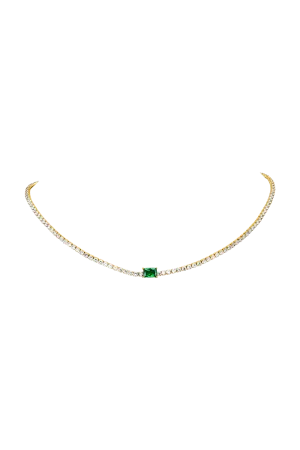 Emerald Tennis Necklace Green 14K Gold Plated