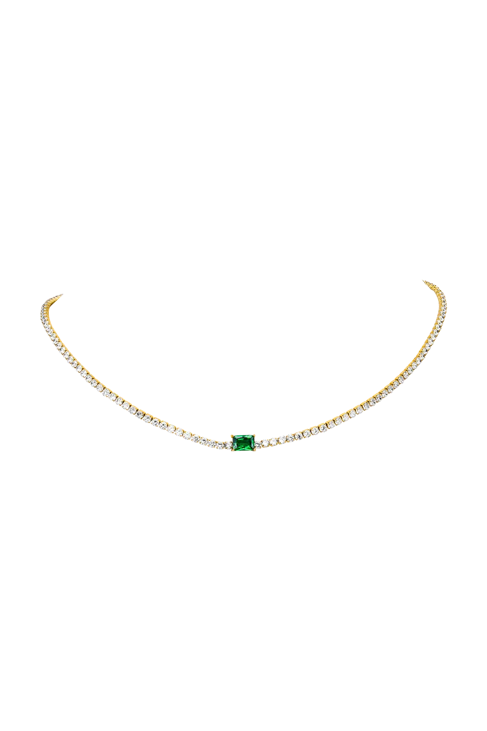 Emerald Tennis Necklace Green 14K Gold Plated