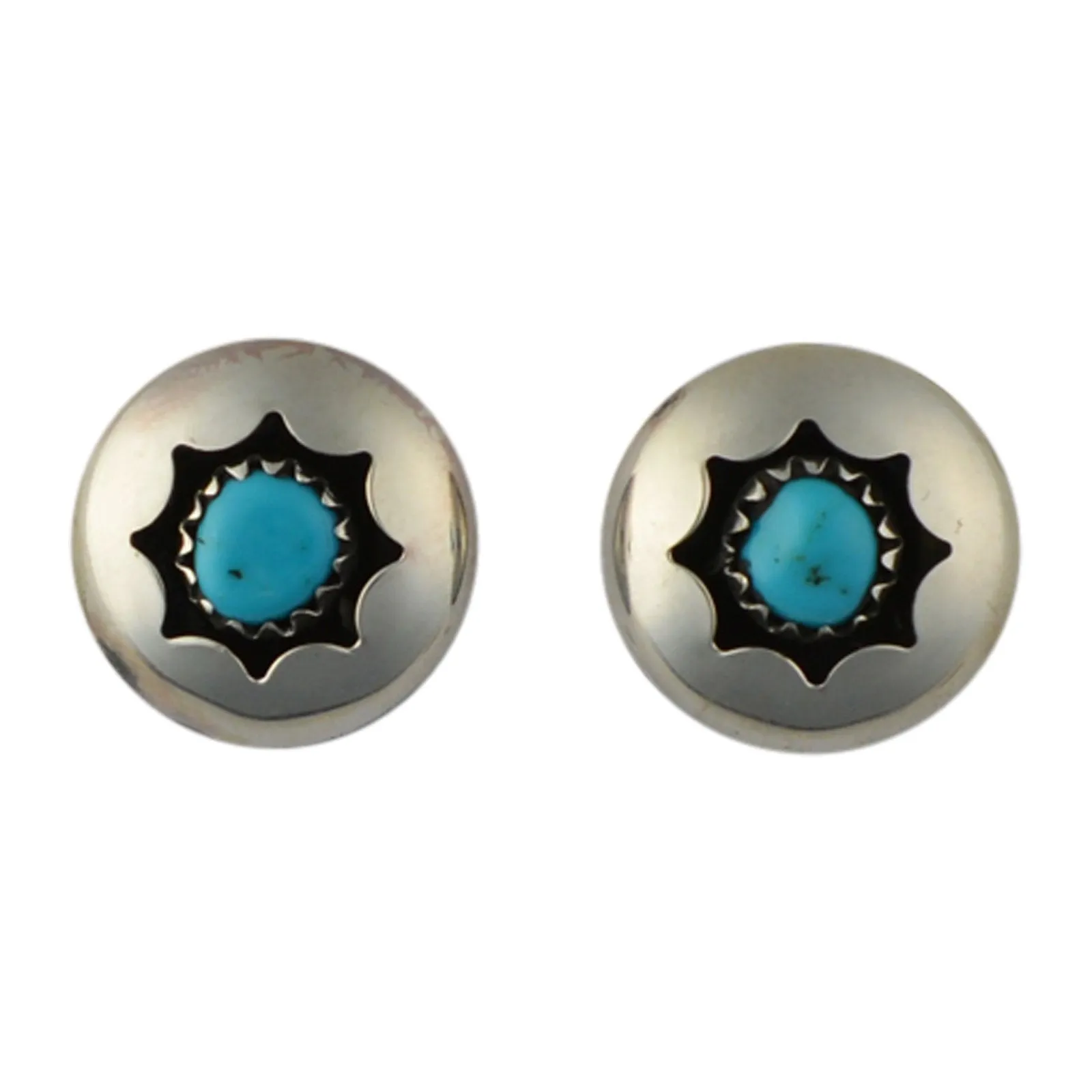 Esther White Turquoise Shadow Box Post Earrings Navajo Sterling Silver