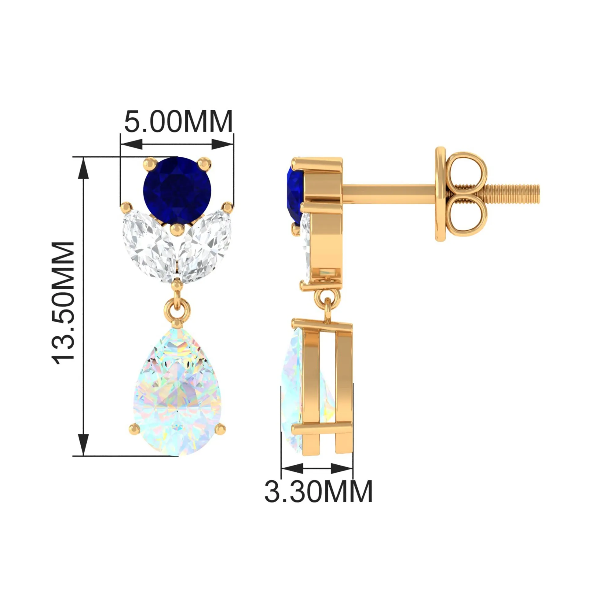 Ethiopian Opal and Blue Sapphire Cocktail Drop Earrings with Moissanite