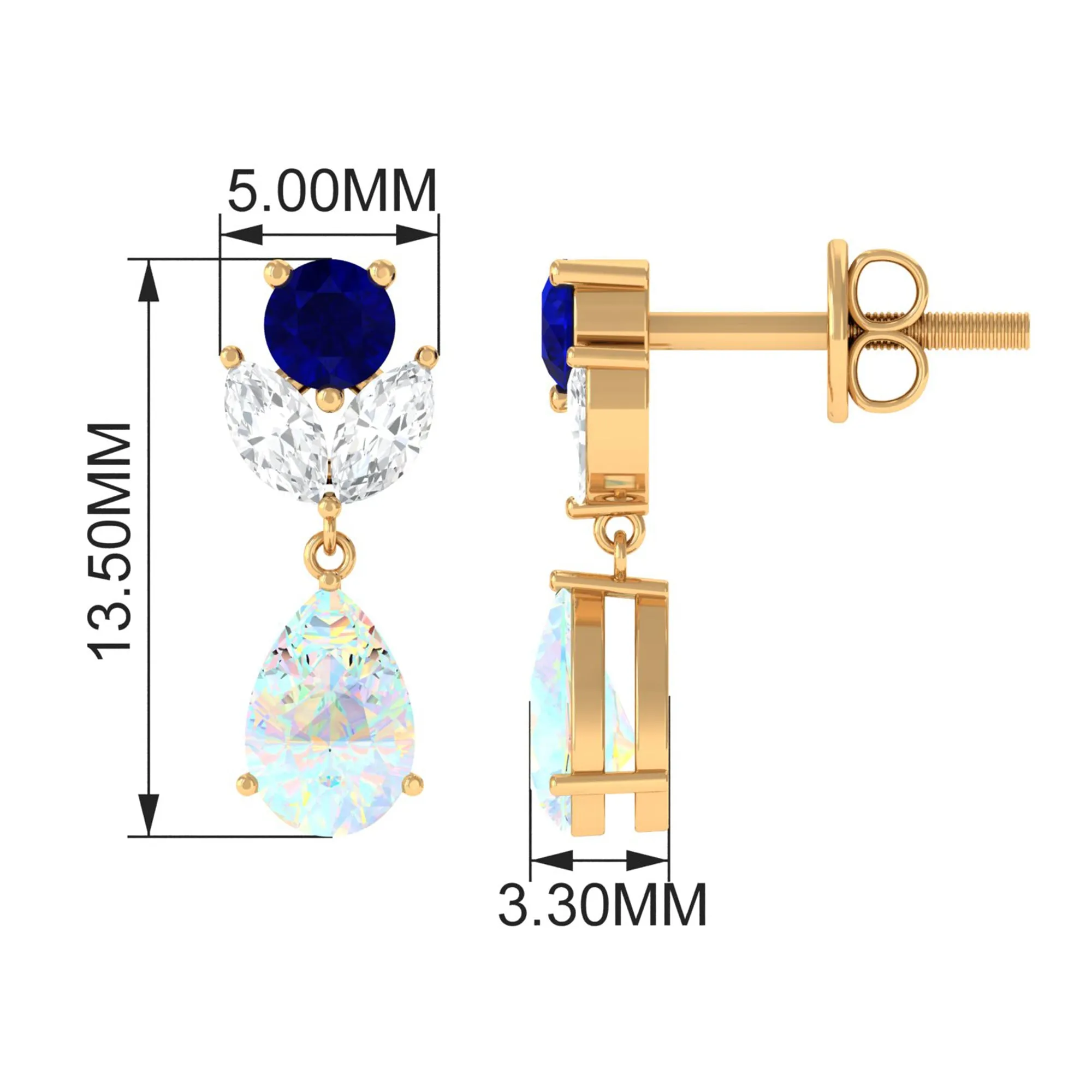 Ethiopian Opal and Blue Sapphire Cocktail Drop Earrings with Moissanite