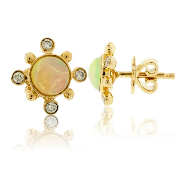 Ethiopian Opal with Diamond Contemporary Halo Stud Earrings