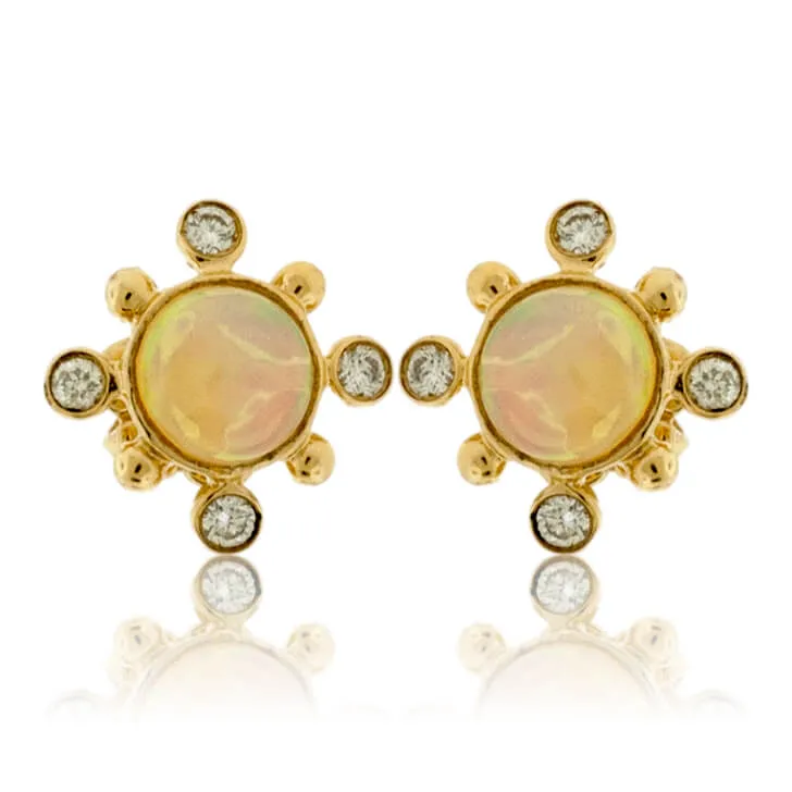 Ethiopian Opal with Diamond Contemporary Halo Stud Earrings