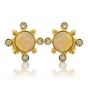 Ethiopian Opal with Diamond Contemporary Halo Stud Earrings