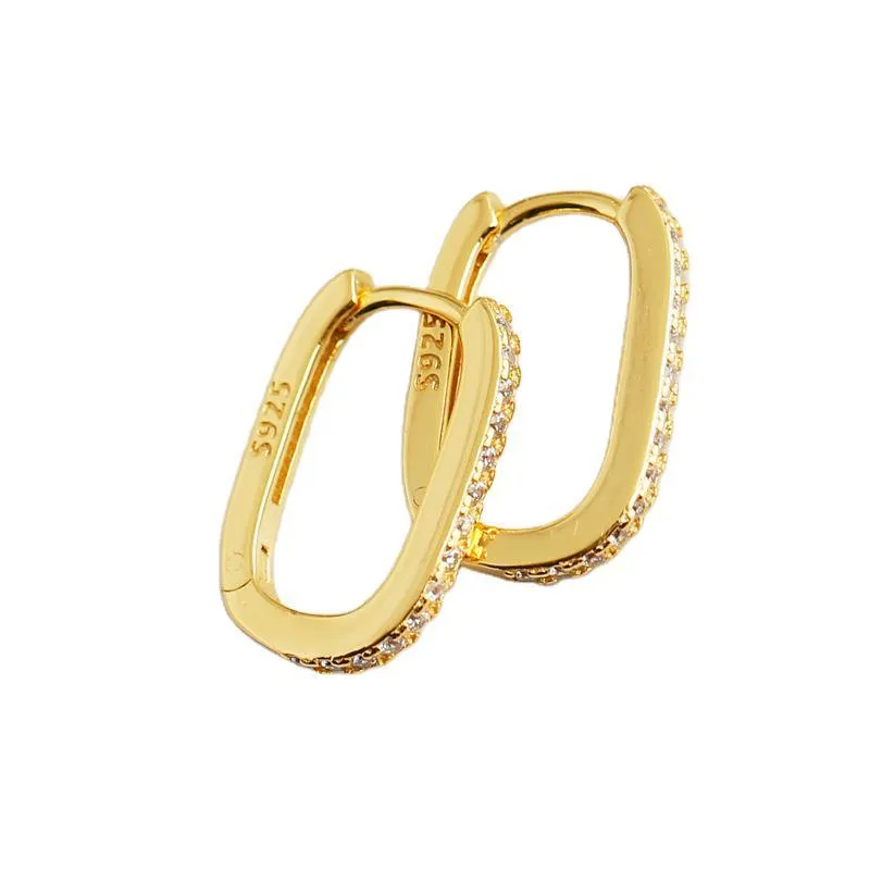 European and American personality ins diamond zircon sterling silver hoop earrings for women