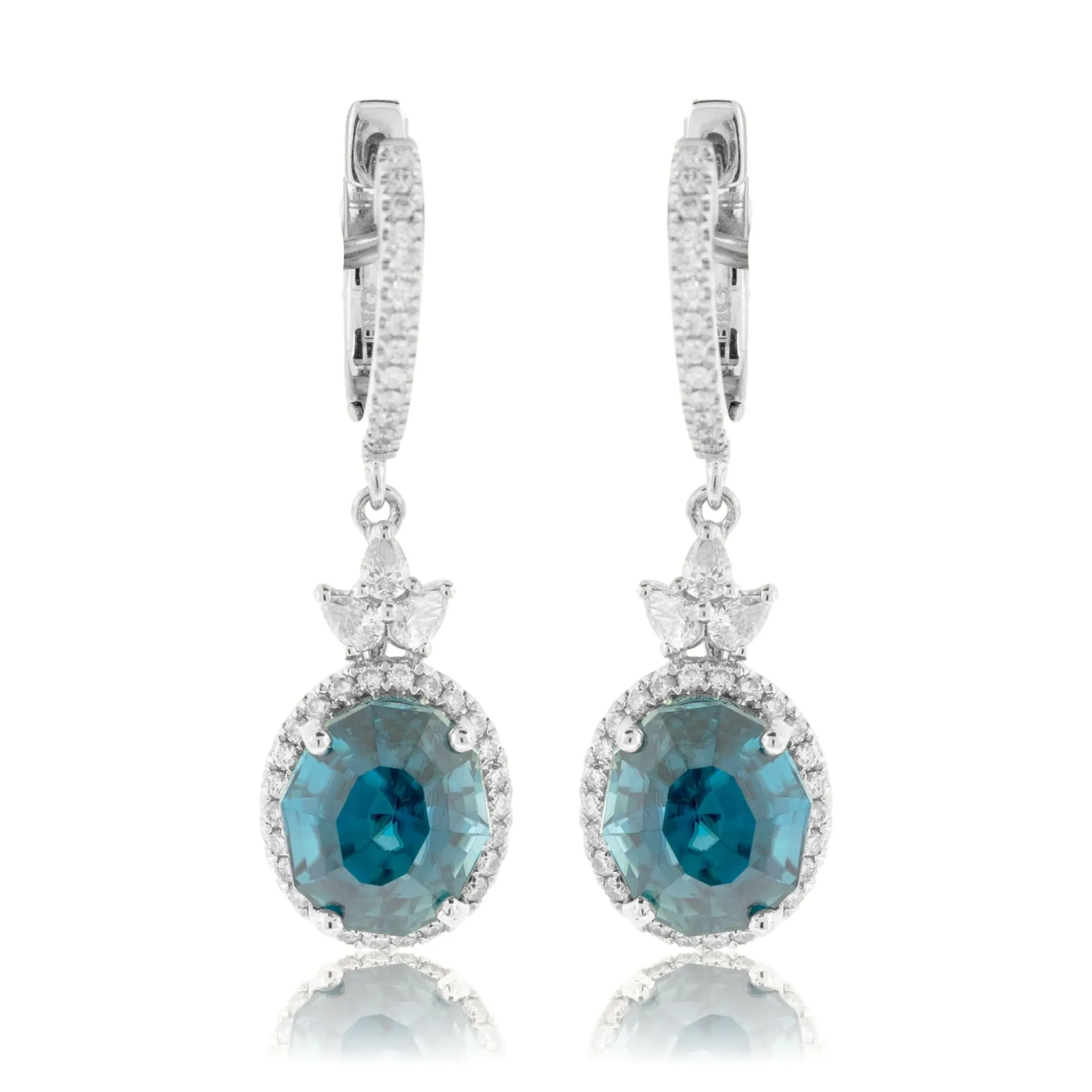 Fancy-Cut Oval Blue Zircon & Diamond Dangle Earrings