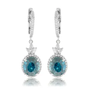 Fancy-Cut Oval Blue Zircon & Diamond Dangle Earrings