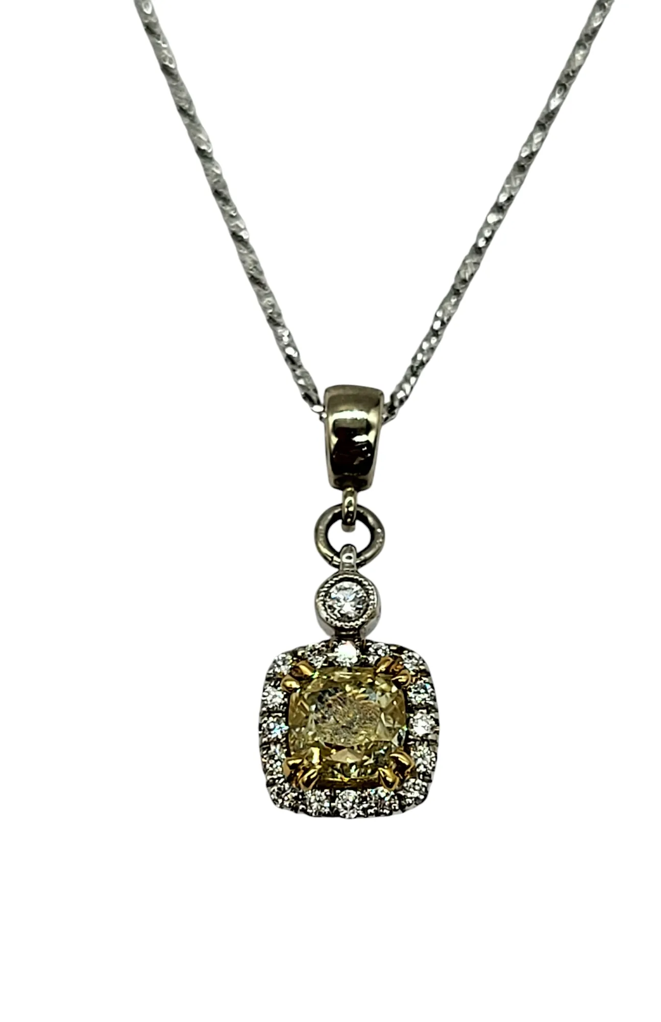 Fancy Yellow Diamond Pendant with Diamond Halo