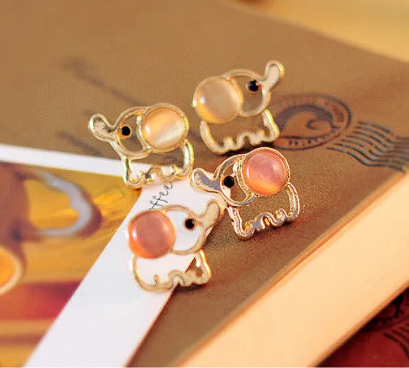 Fashion Lovely Cute Baby Elephant Opal Stud Earrings for Party