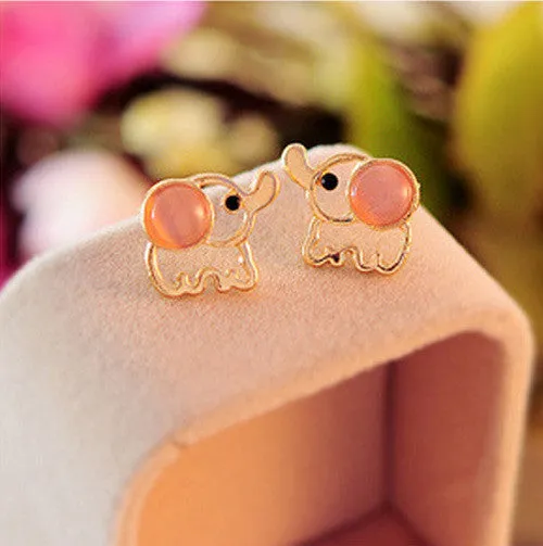 Fashion Lovely Cute Baby Elephant Opal Stud Earrings for Party