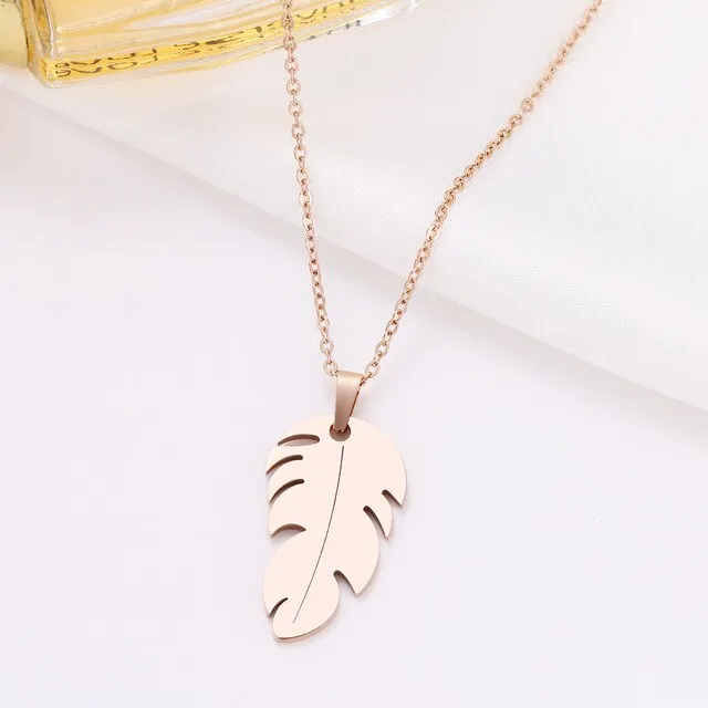 Feather Gold And Rose Gold Color Pendant Necklace