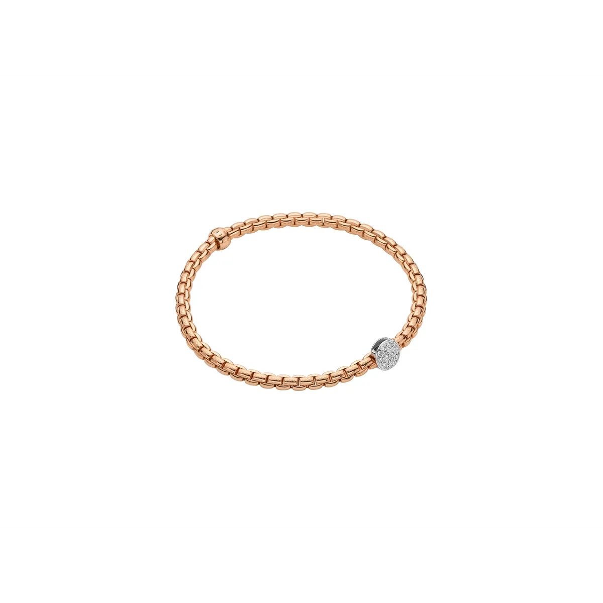 Fope 18K Rose Gold Eka Collection Bracelet with 18K White Gold Pave Diamond Rondel, Medium Size