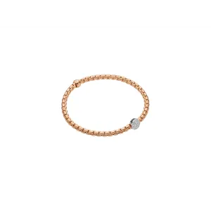 Fope 18K Rose Gold Eka Collection Bracelet with 18K White Gold Pave Diamond Rondel, Medium Size