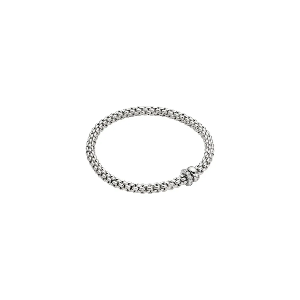 Fope 18K White Gold Solo Collection Bracelet with Diamond and Gold Rondel, Small Size