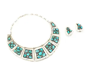 Frank Patania Sr. Thunderbird Shop Handmade Sterling Silver Turquoise Necklace & Earrings Set