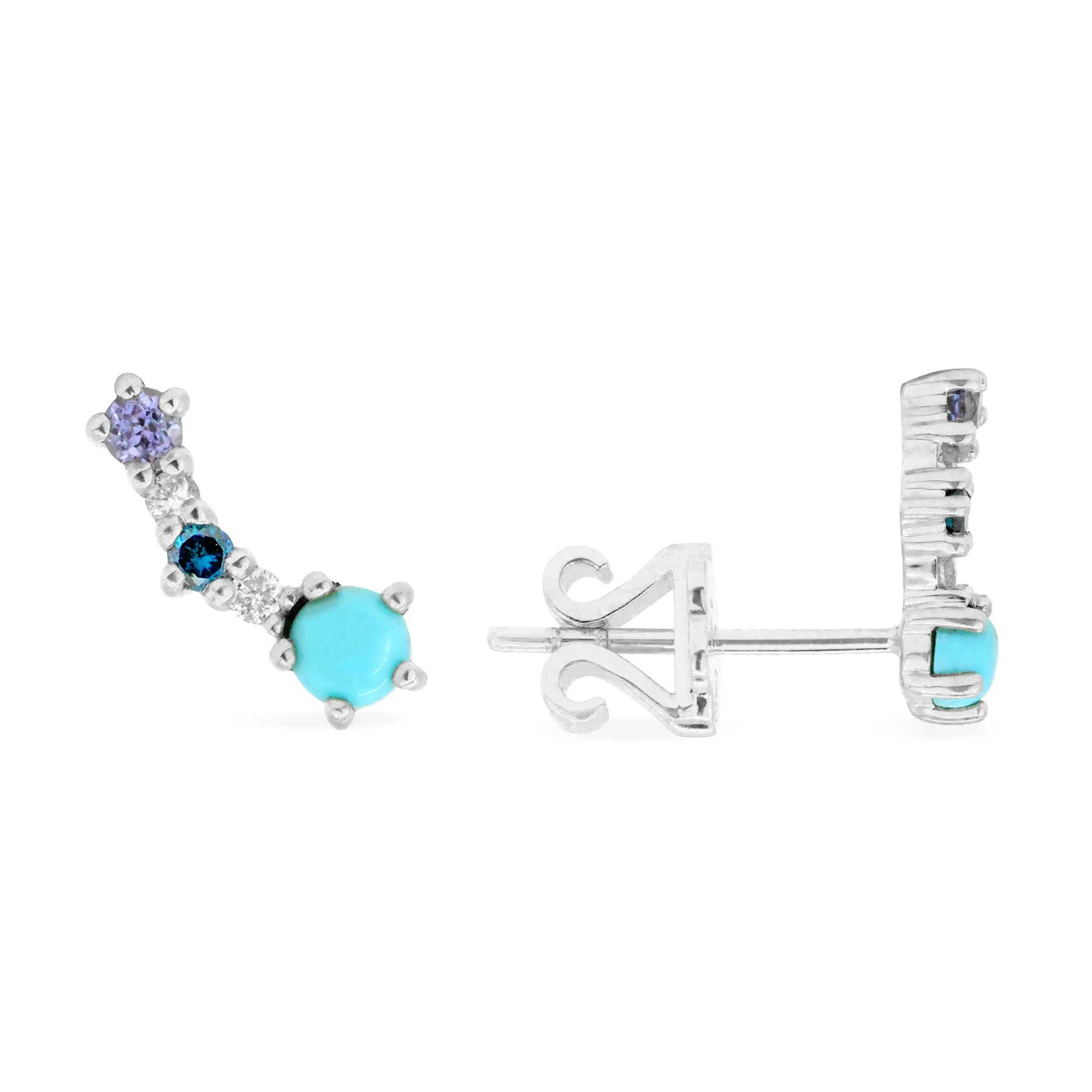 Gemstone & Diamond 14K Mini Curved Stud, Right