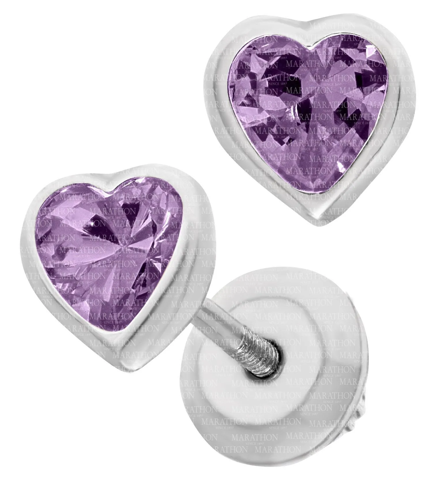 Genuine Sterling Silver Kiddie Kraft Heart Stud Earrings with Synthetic Birthstone