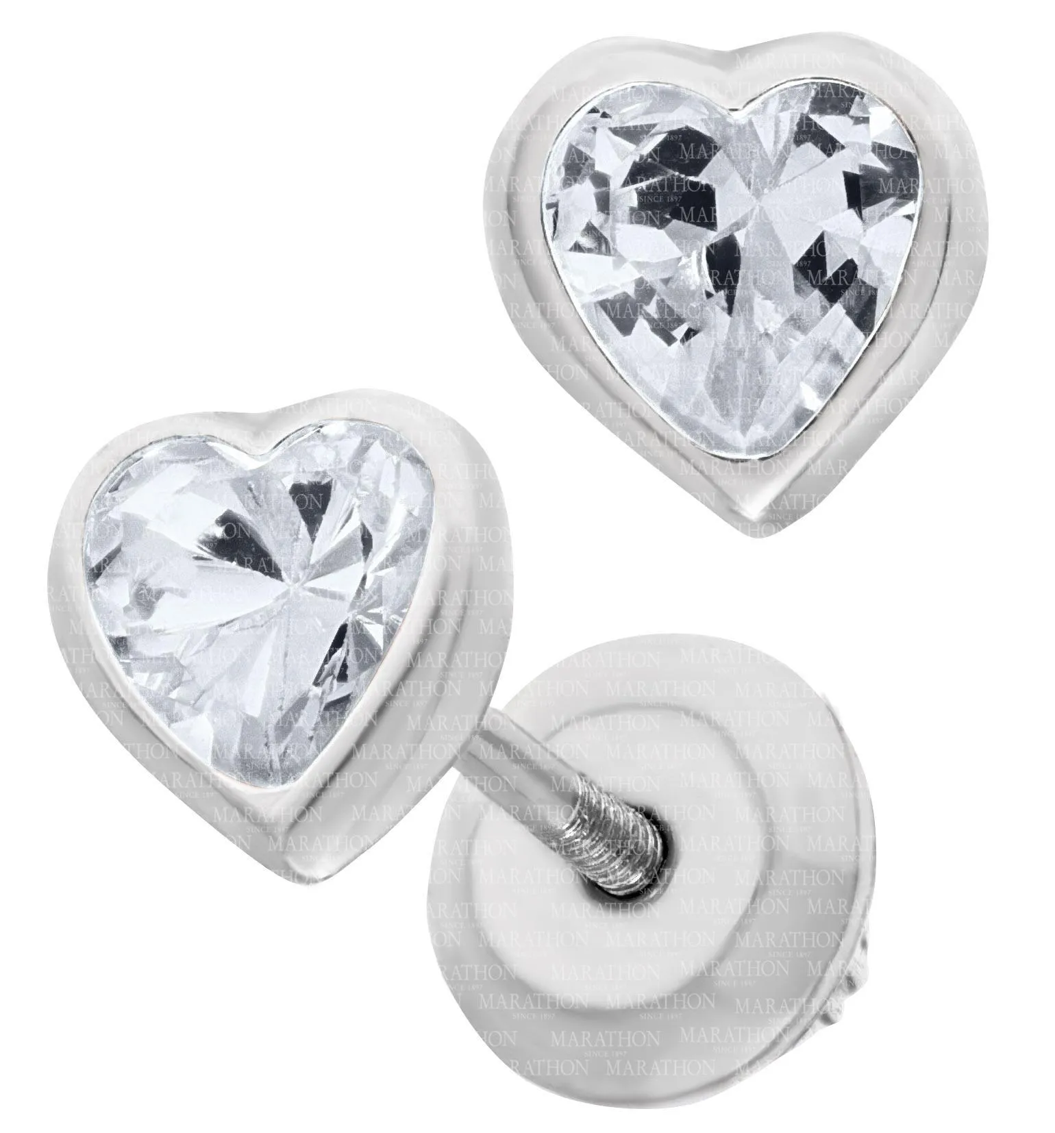 Genuine Sterling Silver Kiddie Kraft Heart Stud Earrings with Synthetic Birthstone