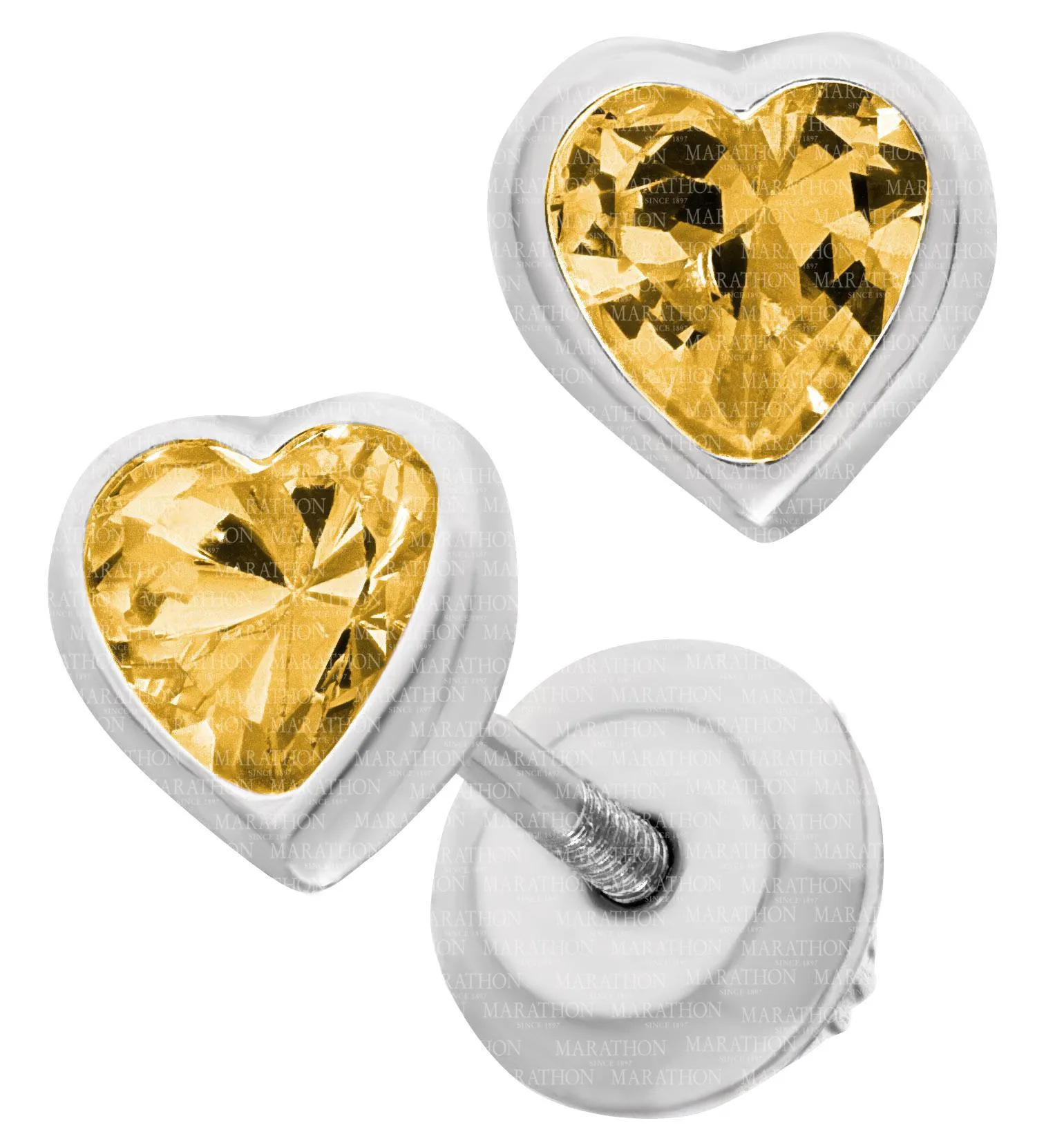 Genuine Sterling Silver Kiddie Kraft Heart Stud Earrings with Synthetic Birthstone