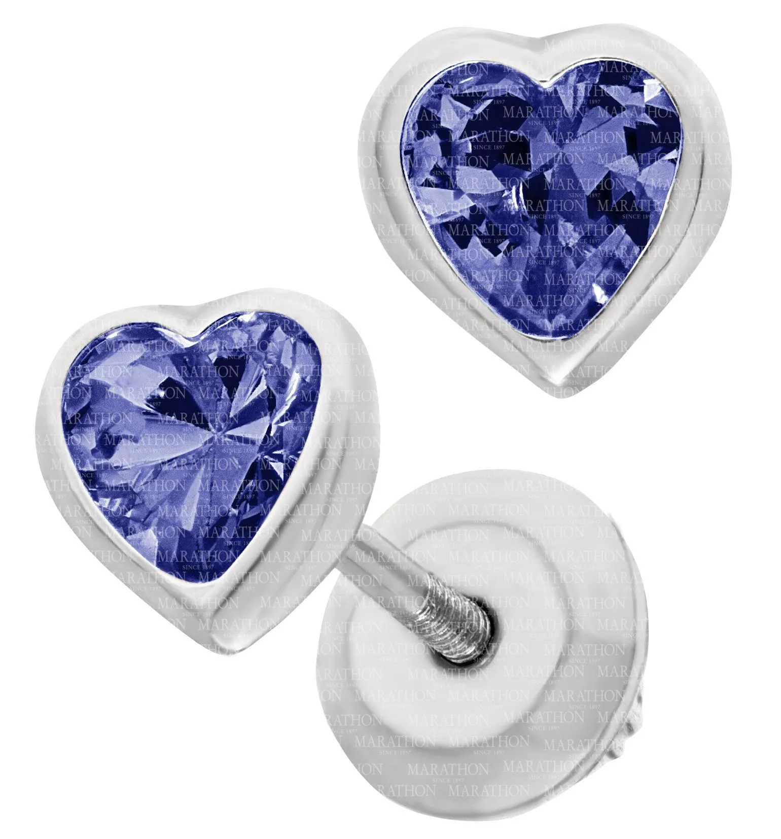 Genuine Sterling Silver Kiddie Kraft Heart Stud Earrings with Synthetic Birthstone