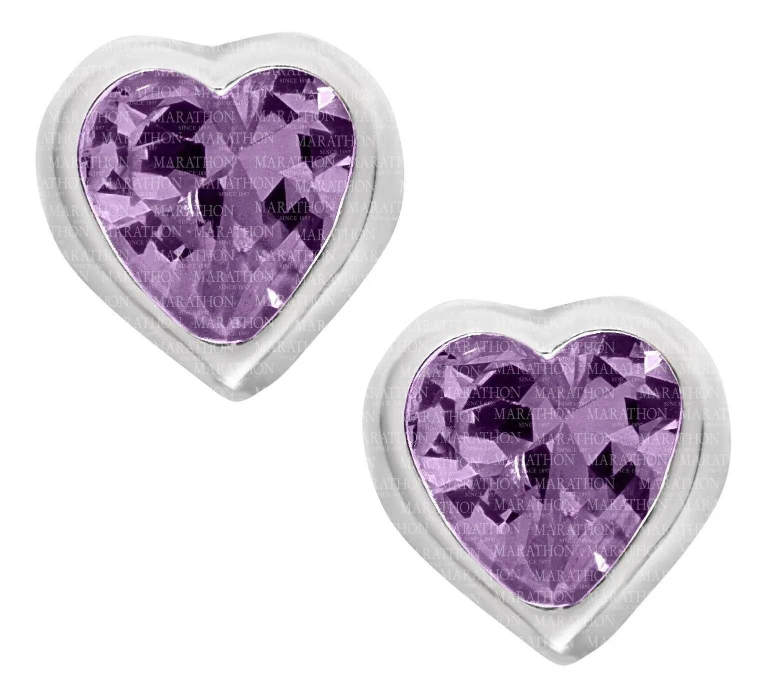 Genuine Sterling Silver Kiddie Kraft Heart Stud Earrings with Synthetic Birthstone