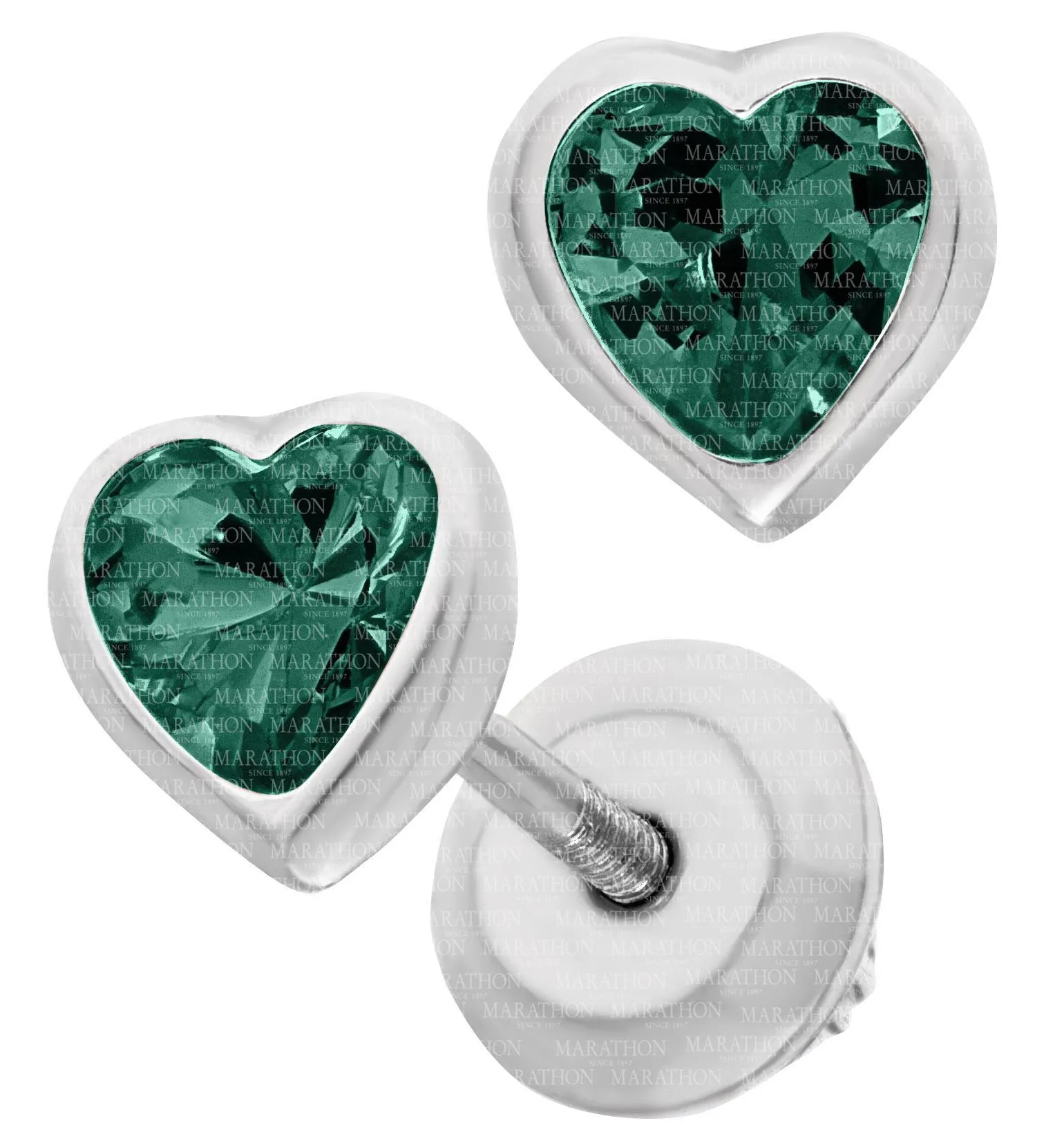 Genuine Sterling Silver Kiddie Kraft Heart Stud Earrings with Synthetic Birthstone