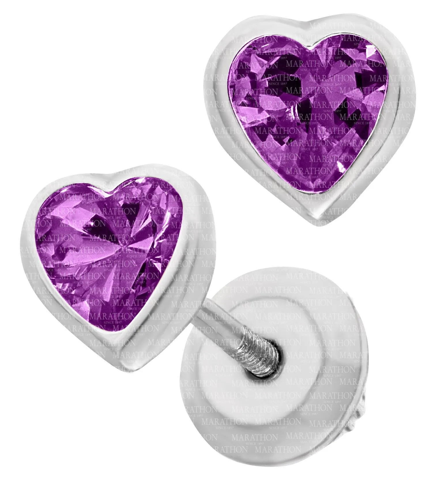 Genuine Sterling Silver Kiddie Kraft Heart Stud Earrings with Synthetic Birthstone