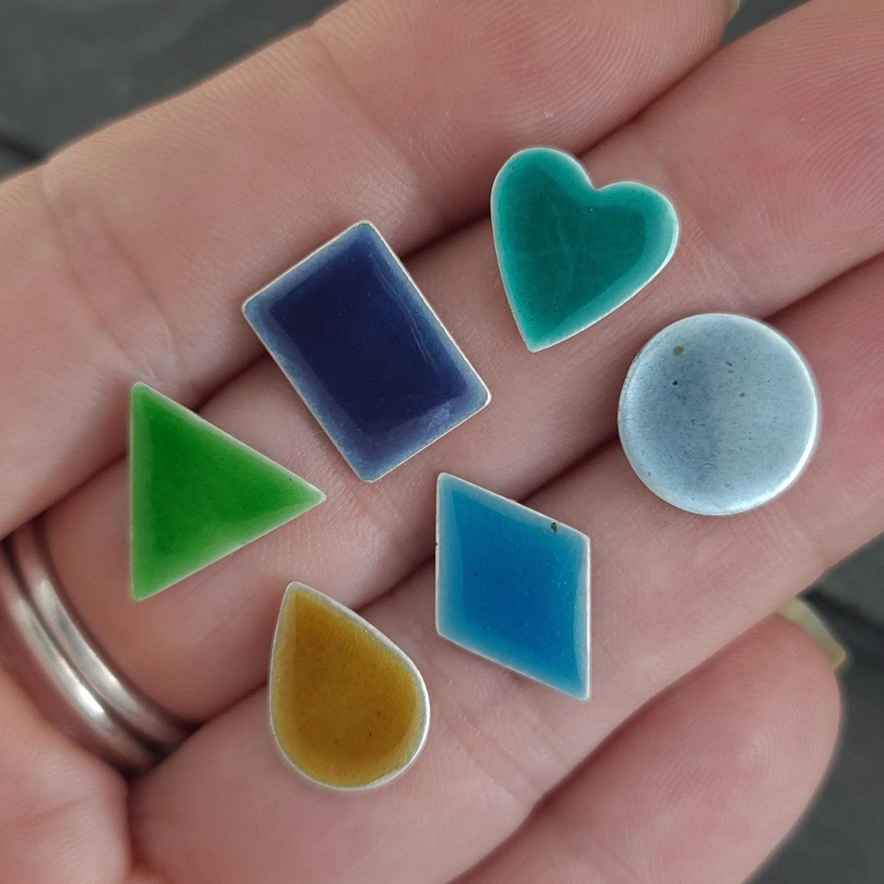 Geometric Enamelled Earrings in Sterling Silver on cards