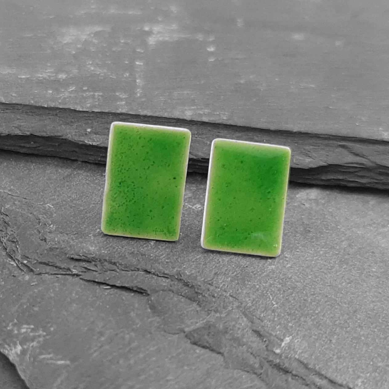 Geometric Enamelled Earrings in Sterling Silver on cards