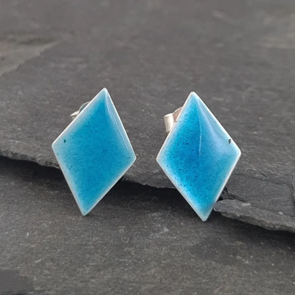 Geometric Enamelled Earrings in Sterling Silver on cards