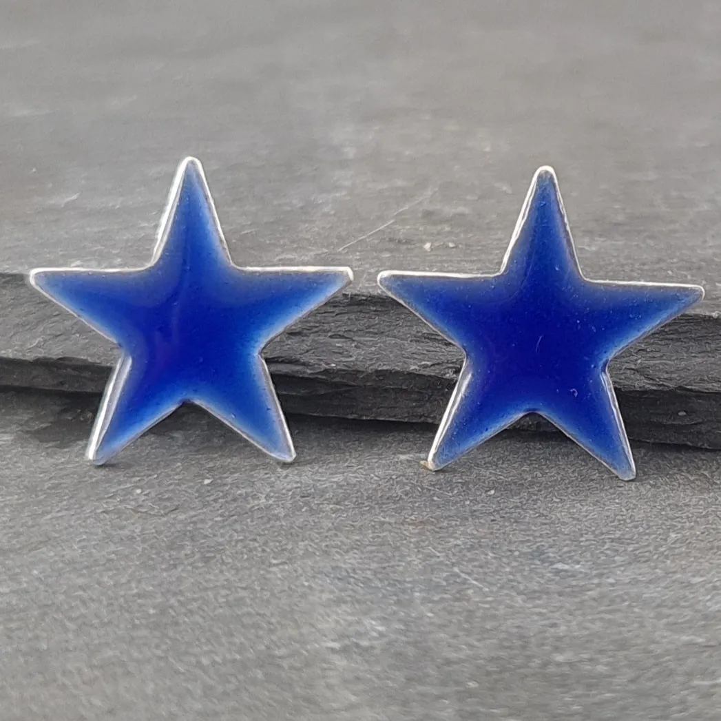 Geometric Enamelled Earrings in Sterling Silver on cards