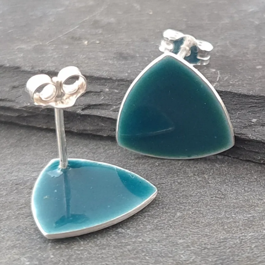 Geometric Enamelled Earrings in Sterling Silver on cards