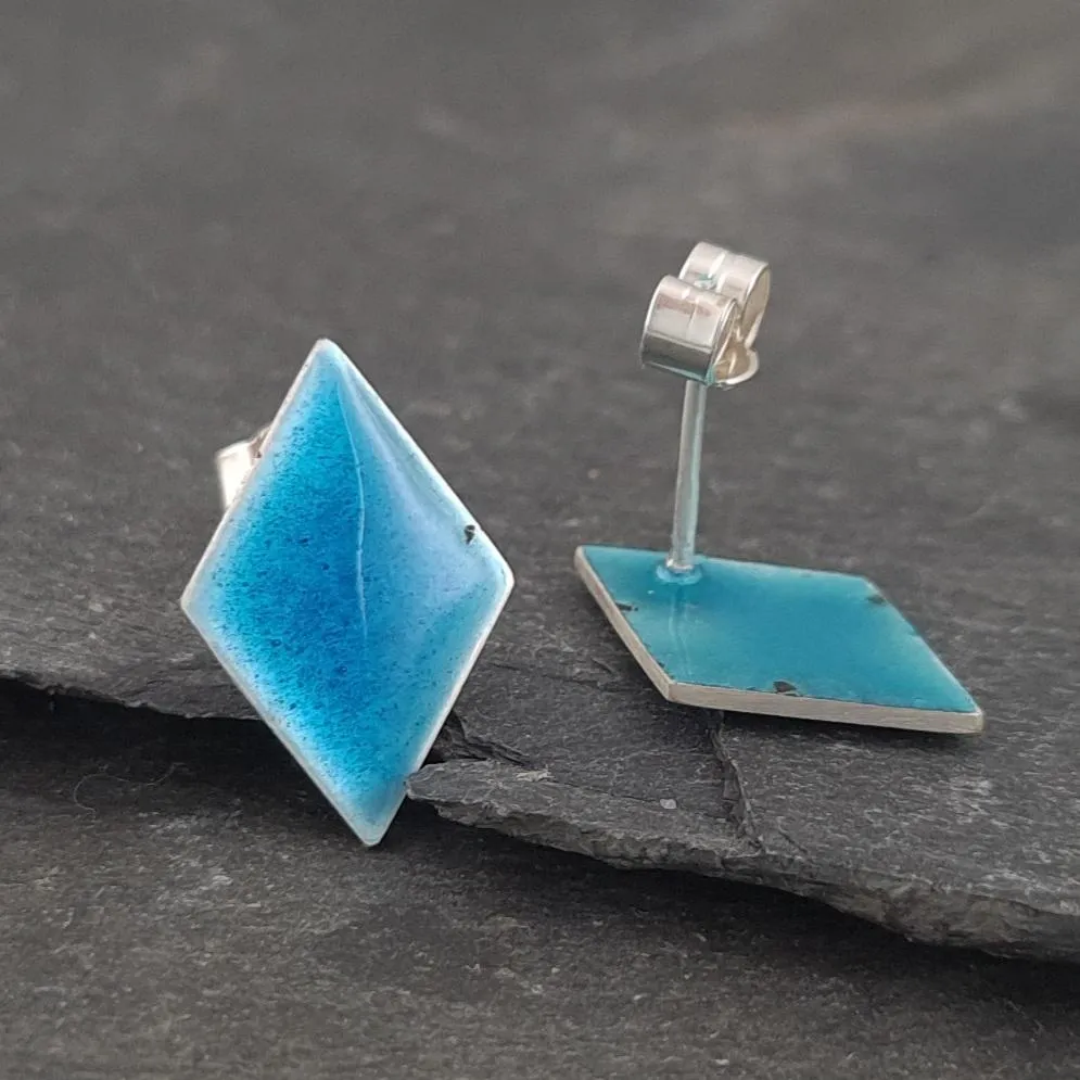 Geometric Enamelled Earrings in Sterling Silver on cards