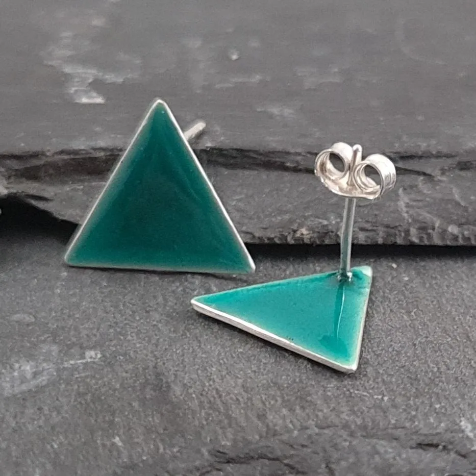 Geometric Enamelled Earrings in Sterling Silver on cards