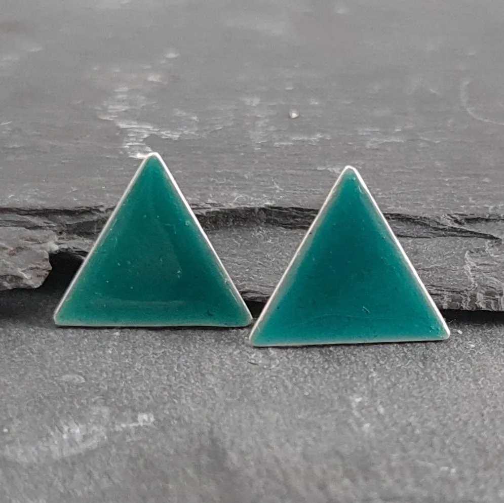 Geometric Enamelled Earrings in Sterling Silver on cards