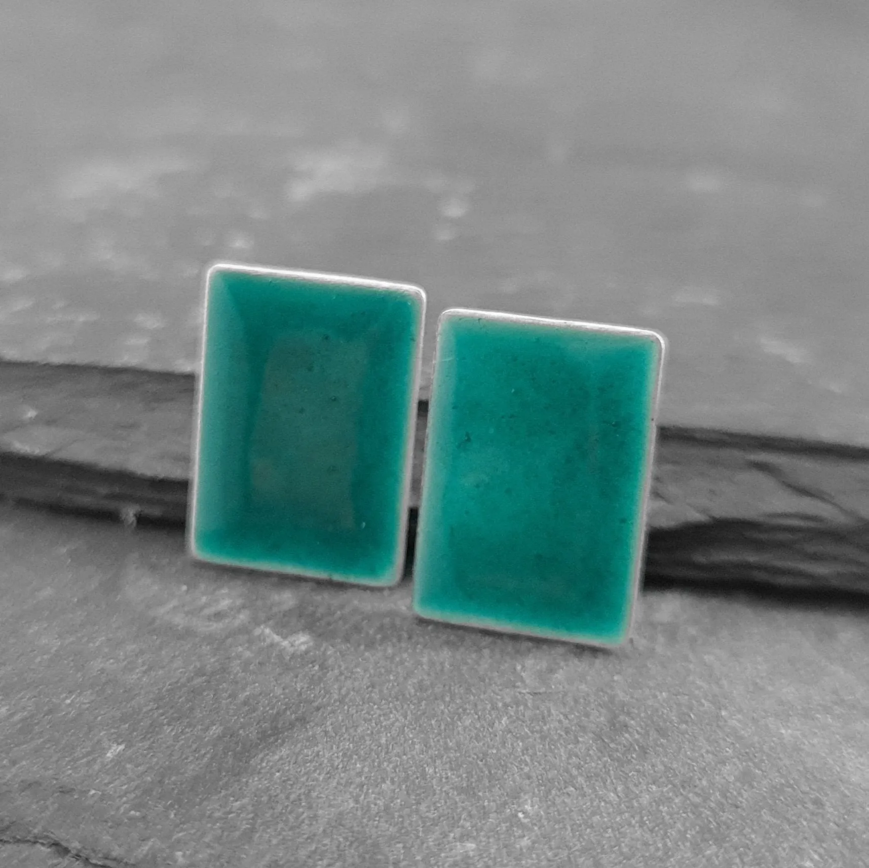 Geometric Enamelled Earrings in Sterling Silver on cards