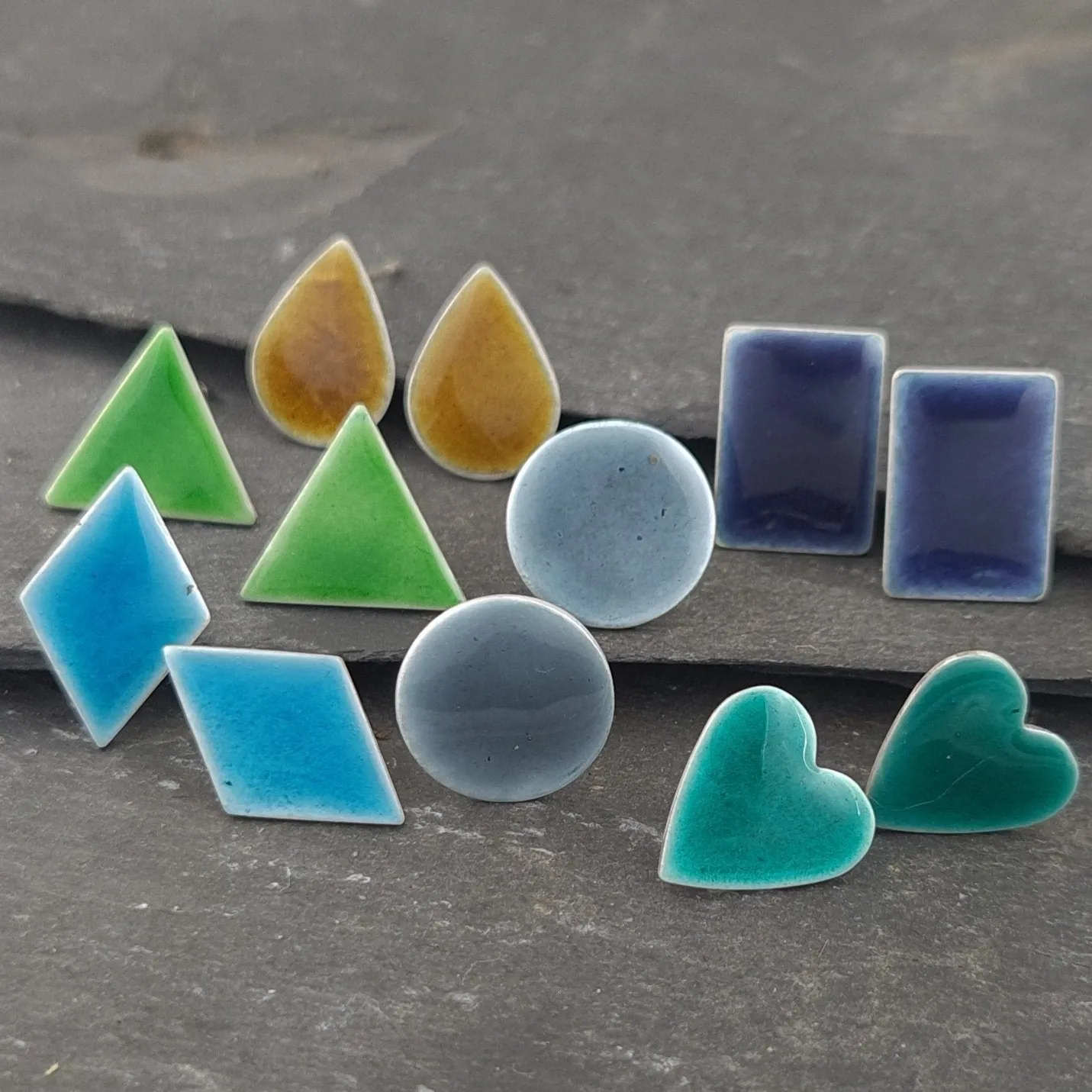 Geometric Enamelled Earrings in Sterling Silver on cards