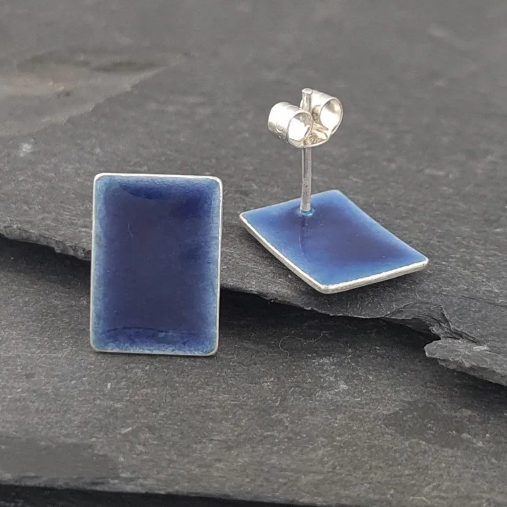 Geometric Enamelled Earrings in Sterling Silver on cards