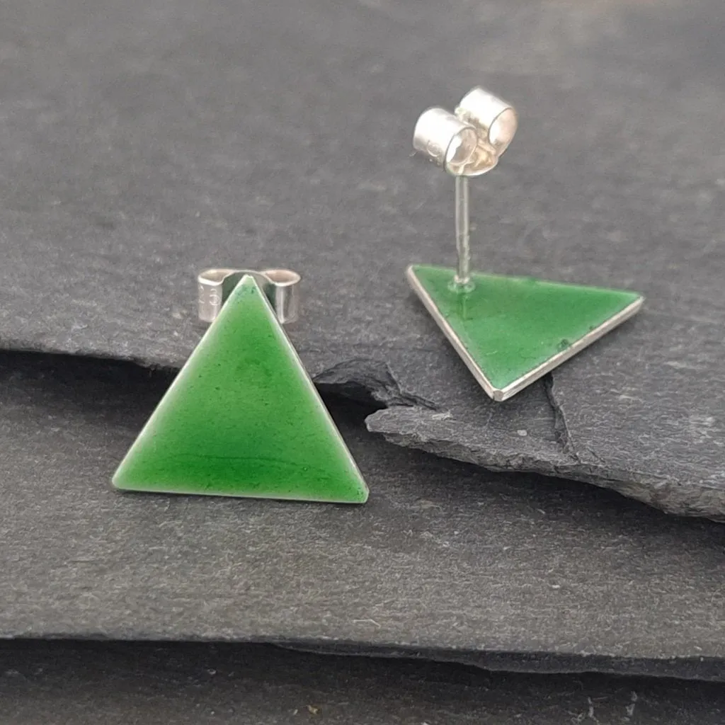 Geometric Enamelled Earrings in Sterling Silver on cards