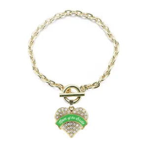 Gold Emerald Green Mom of the Bride Pave Heart Charm Toggle Bracelet