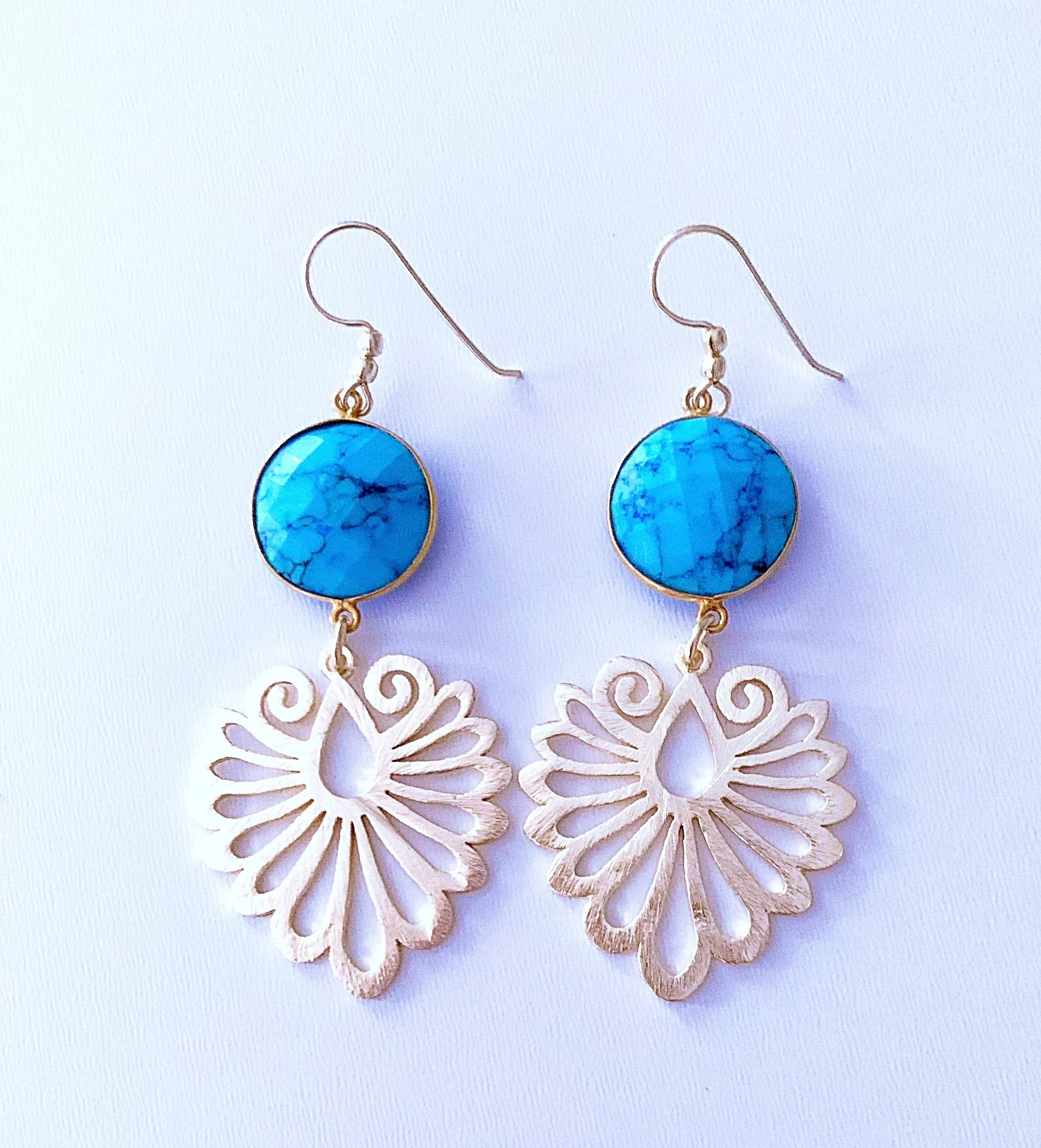 Gold Filigree and Turquoise Gemstone Earrings