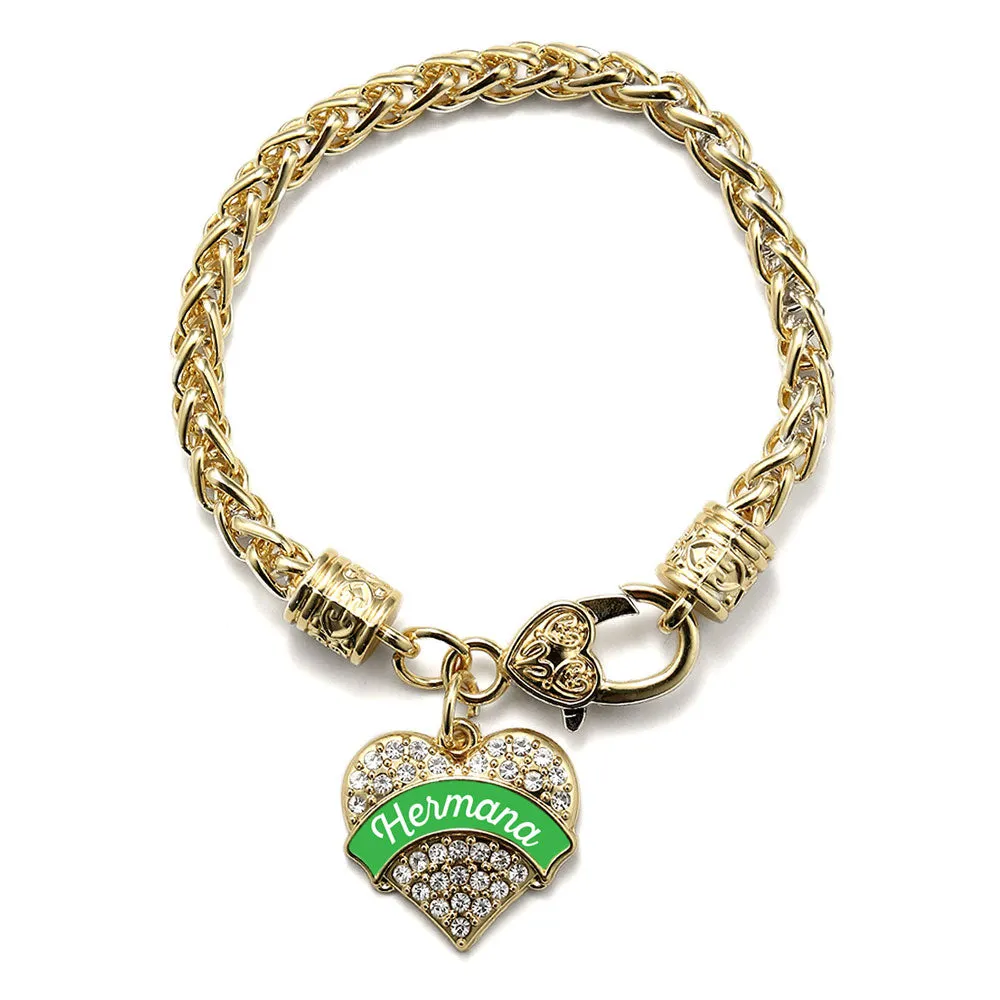 Gold Hermana - Emerald Green Pave Heart Charm Braided Bracelet