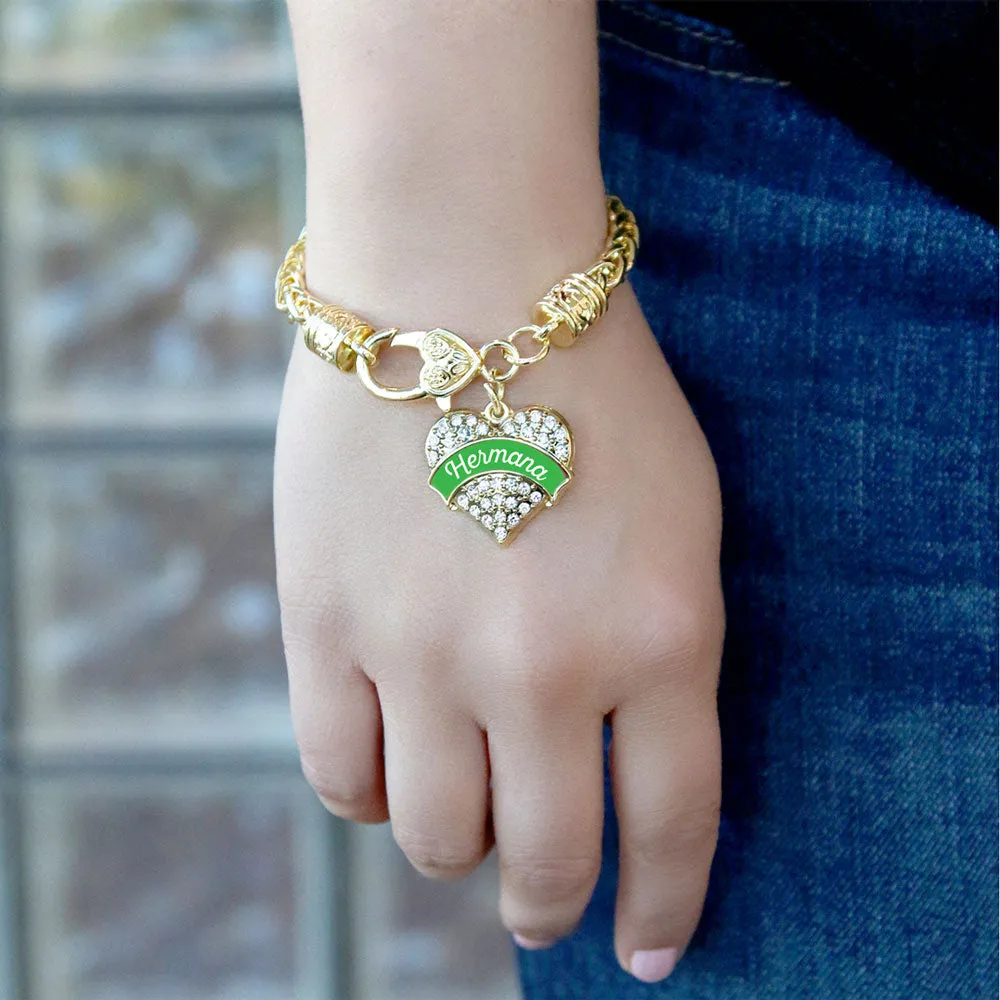 Gold Hermana - Emerald Green Pave Heart Charm Braided Bracelet