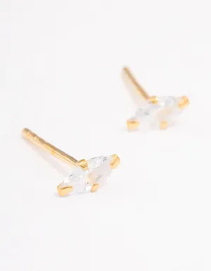 Gold Plated Sterling Silver Baby Marquise Stud Earrings