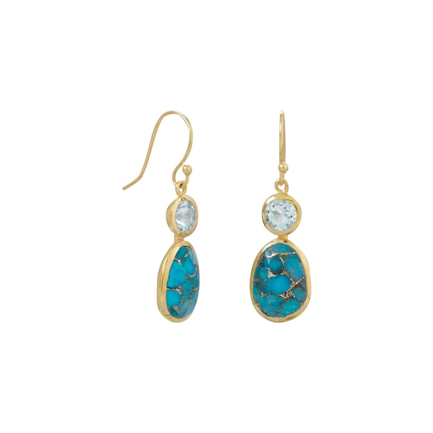 Gold Plated Turquoise and Sky Blue Topaz Earrings