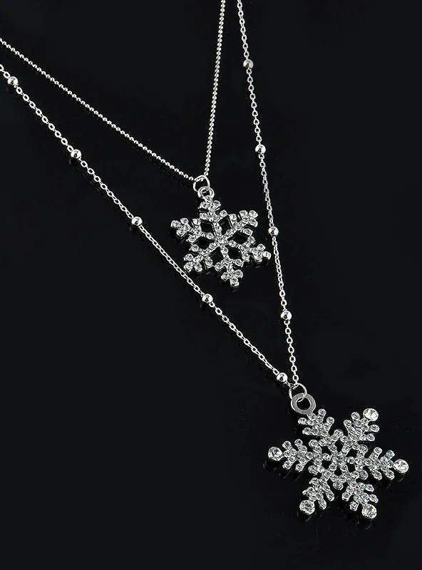 Gold Rhinestone Snowflake Pendant Long Chian Necklace