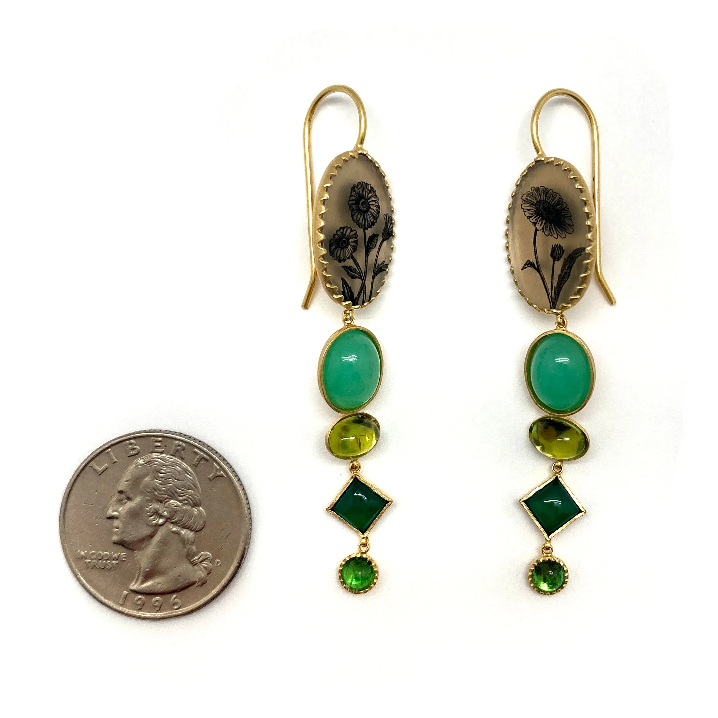 Green Agate Sunflower Earrings