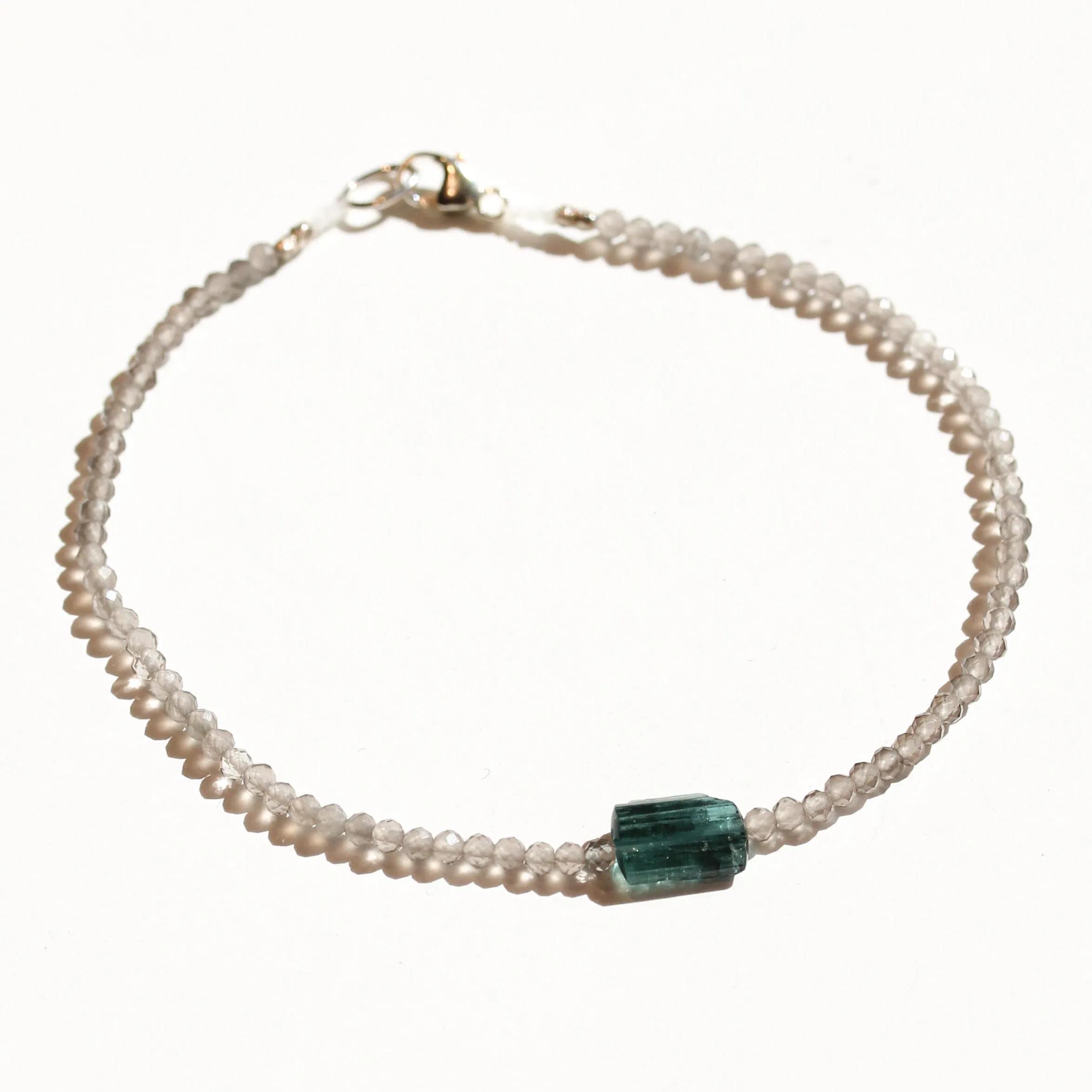 Grey Moonstone   Green Tourmaline Bracelet No.6