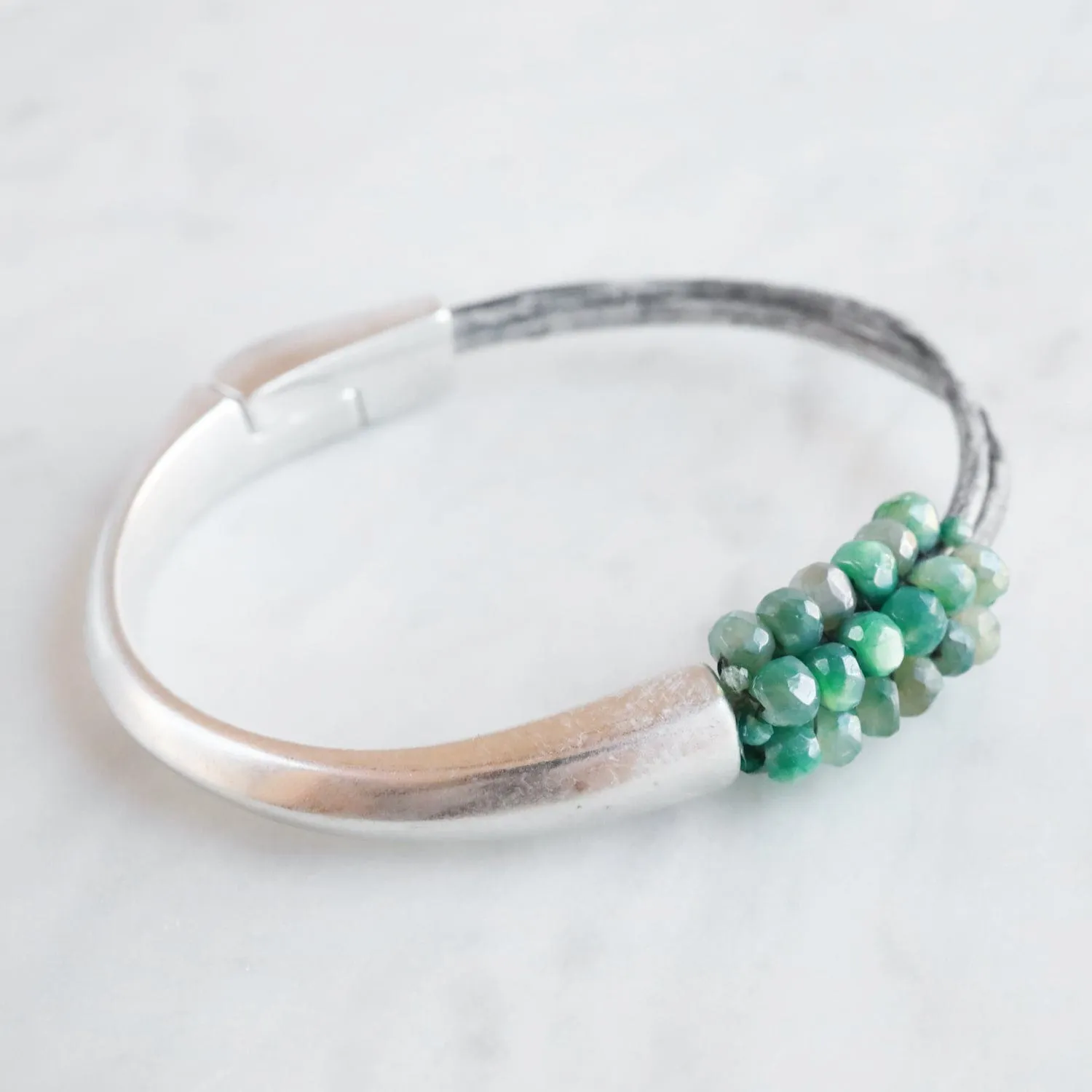 Hand Stitched Medium Coated Green Moonstone Bracelet