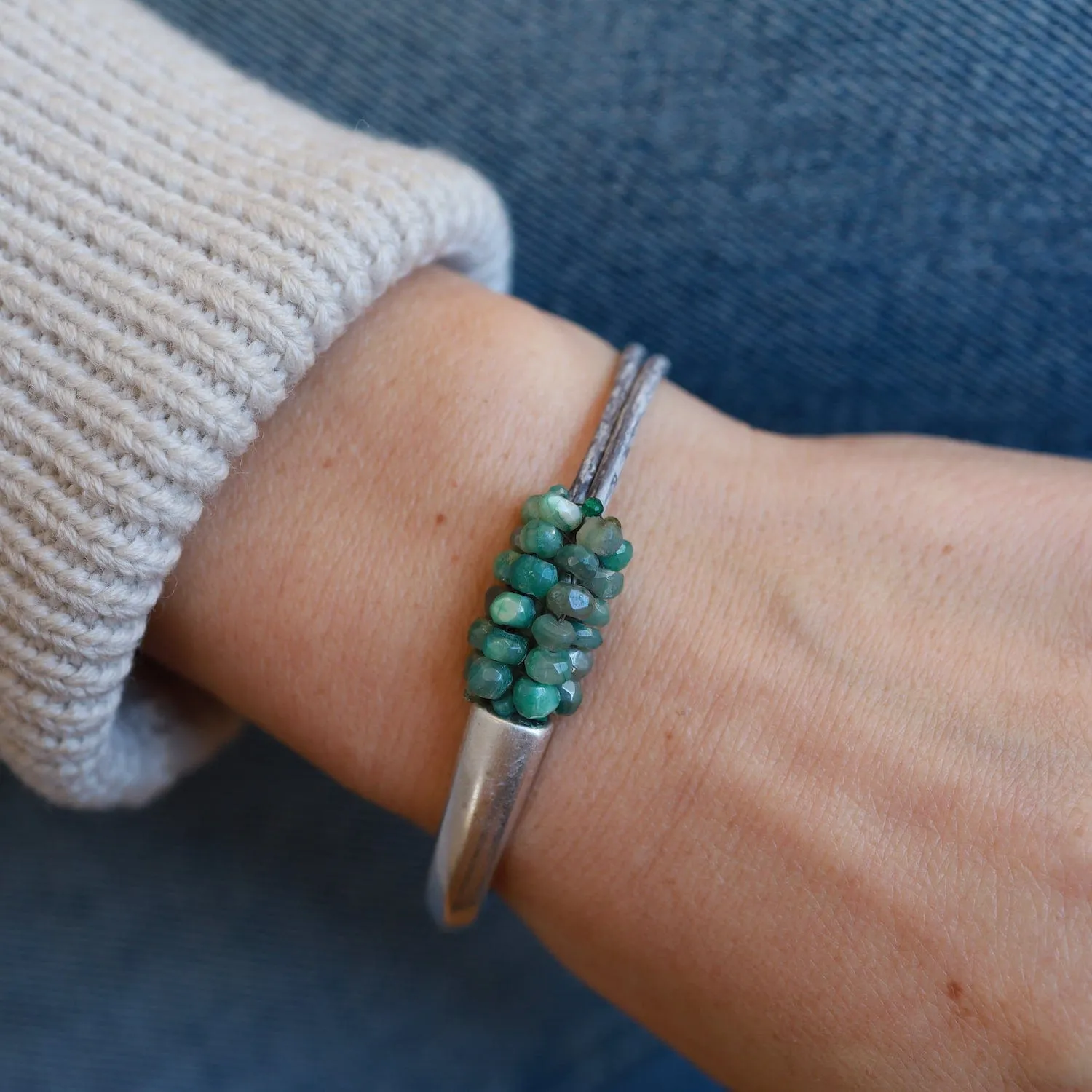 Hand Stitched Medium Coated Green Moonstone Bracelet